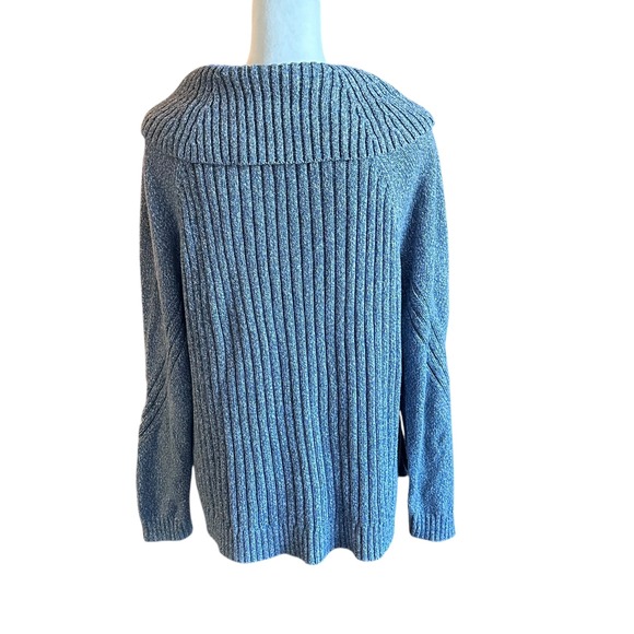 Talbots Sweater Women's Large Blue Marbled Cable Knit Cowl Neck Sweater - Picture 3 of 8